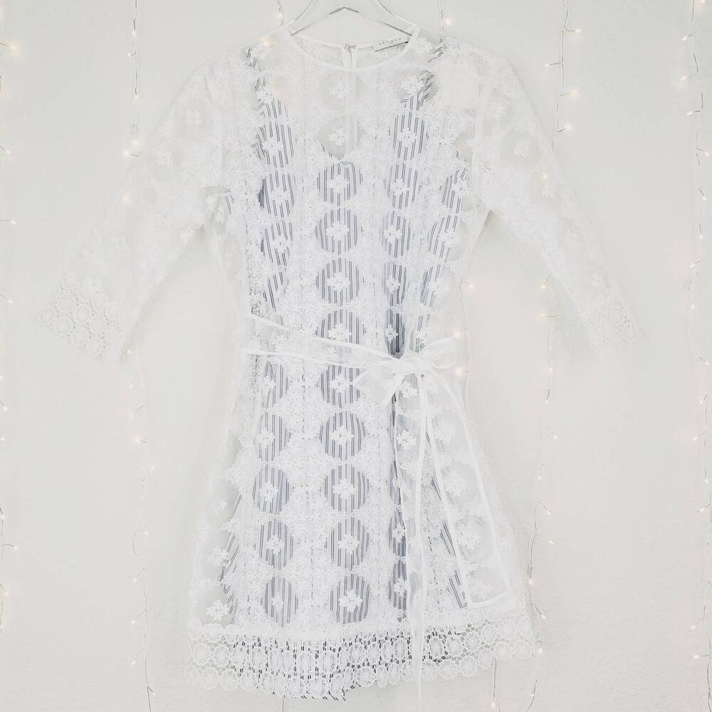 Sandro Paris Isabelle Lace Mini Dress Blue White Floral EU 36 NEW - Picture 3 of 12